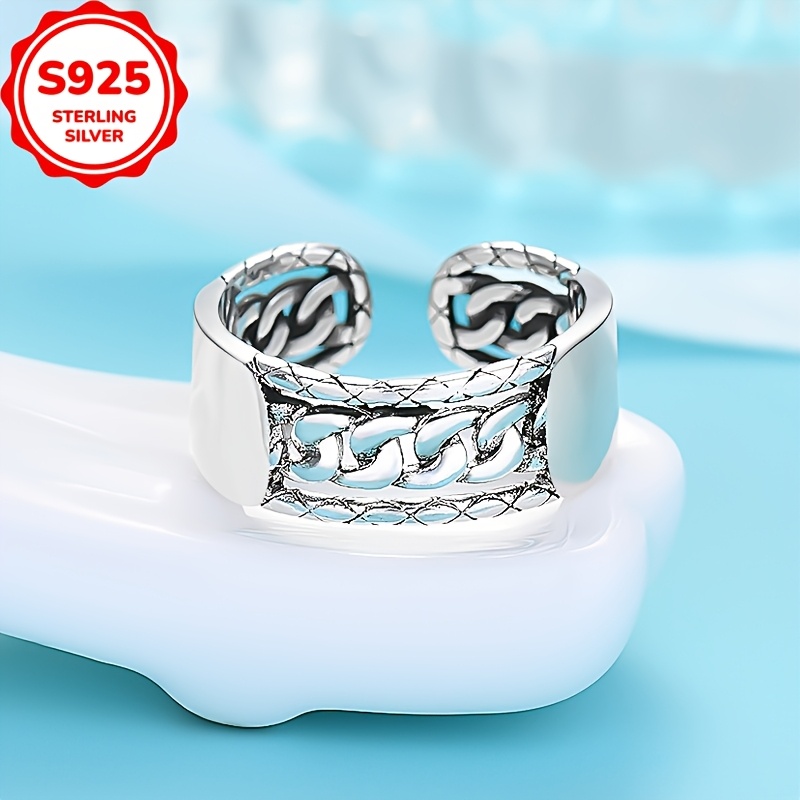 925 Silver Hip Hop Chain Ring Low Allergy Vintage Style